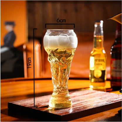 Beer Glass Cup Soccer Themed Premium Style Trophy Style for Man Cave Decor Home Bar Drinking Football Fan Unique Gift