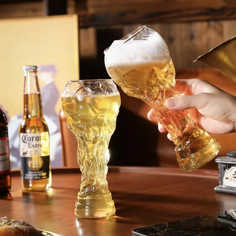 Beer Glass Cup Soccer Themed Premium Style Trophy Style for Man Cave Decor Home Bar Drinking Football Fan Unique Gift