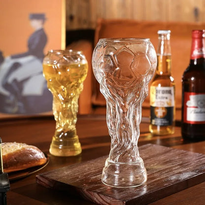 Beer Glass Cup Soccer Themed Premium Style Trophy Style for Man Cave Decor Home Bar Drinking Football Fan Unique Gift