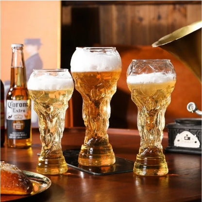 Beer Glass Cup Soccer Themed Premium Style Trophy Style for Man Cave Decor Home Bar Drinking Football Fan Unique Gift
